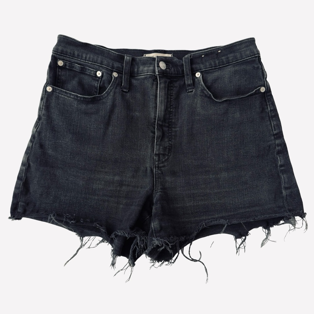 Madewell Black Distressed Raw Hem High-Rise zipper 5 pocket Denim Shorts Size 30